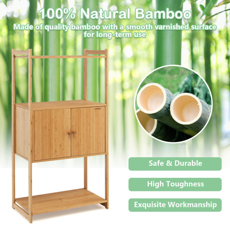 Bathroom Bamboo Storage Cabinet with 3 Shelves-NaturalCostway Gallery View 5 of 10